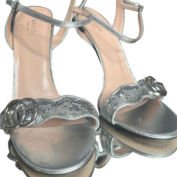 Gucci Marmont Sequin Silver Heels - Picture 6 of 14